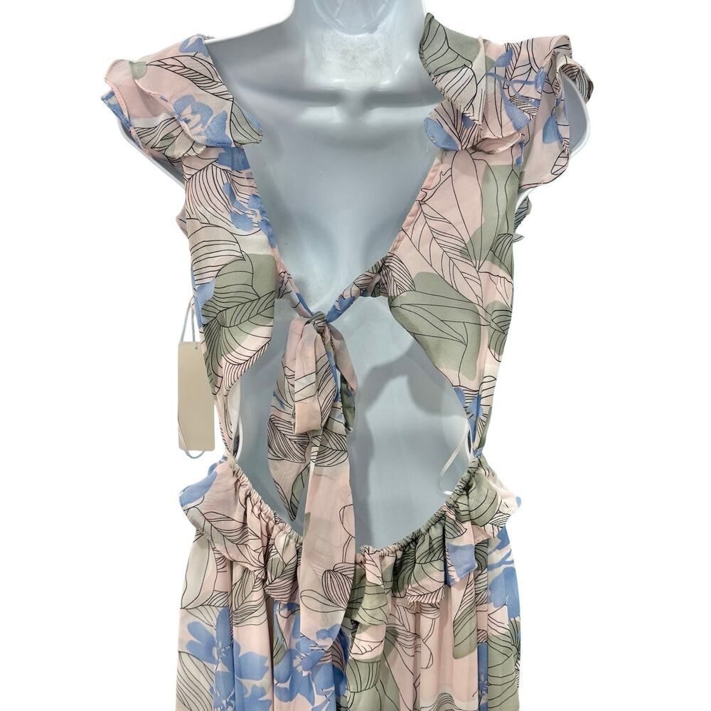 Big Water Blue Sky Pink Blue Green Floral Flutter Tie Back Maxi Dress S NEW Tags - Picture 11 of 15